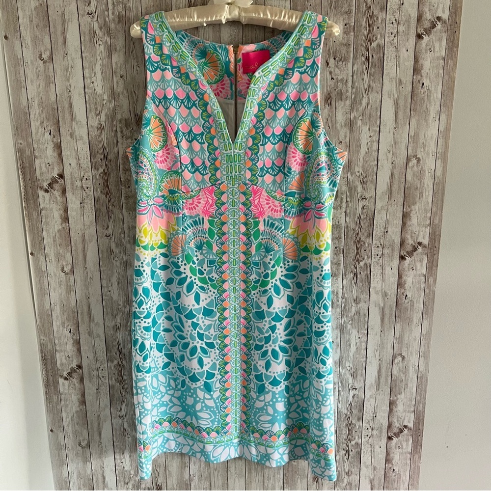 Lilly Pulitzer Sigrid Caribbean Citrus Sleeveless Shift Dress Resort Bright 14